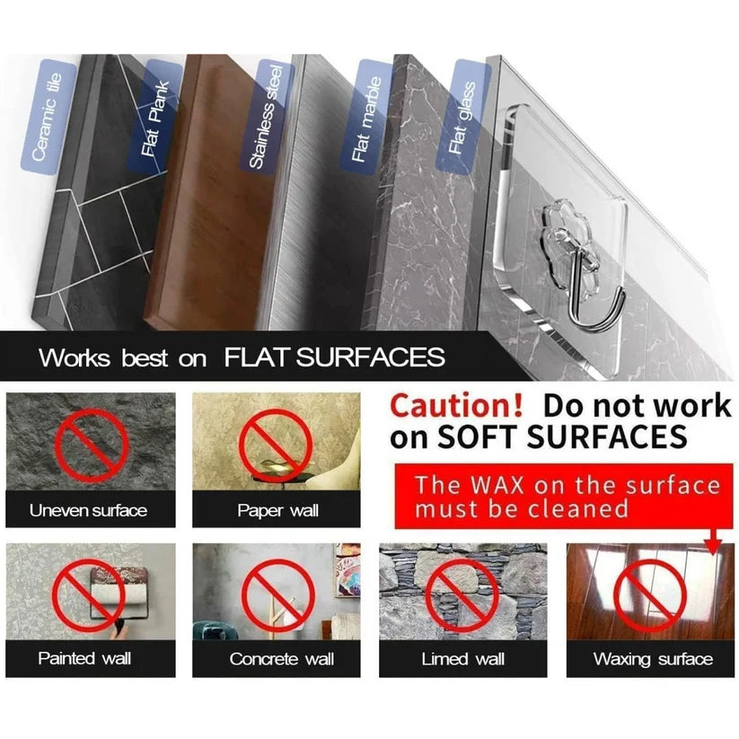 Transparent Adhesive Wall Hooks – Set of 10