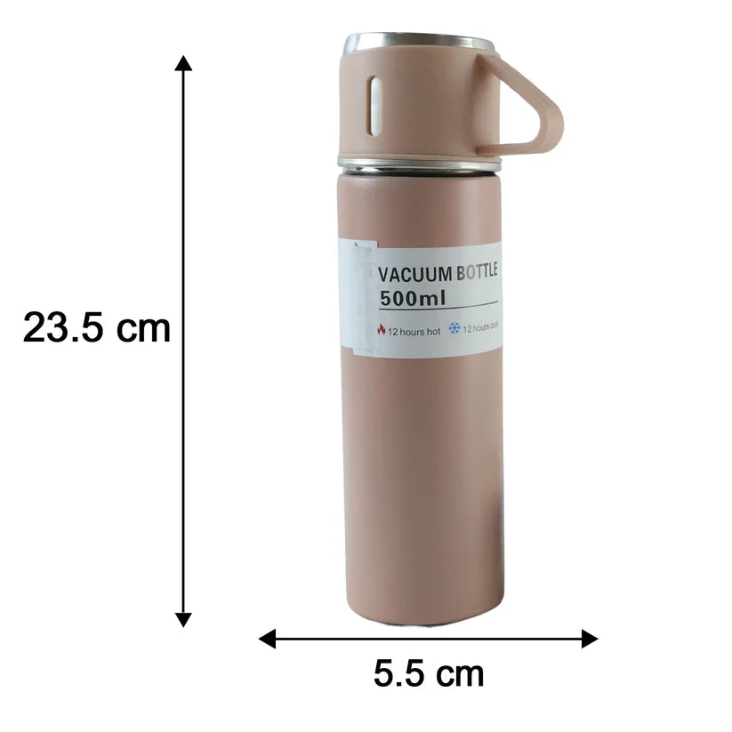 500 ml Stainless Steel Vacuum Flask Set with 3 Cups