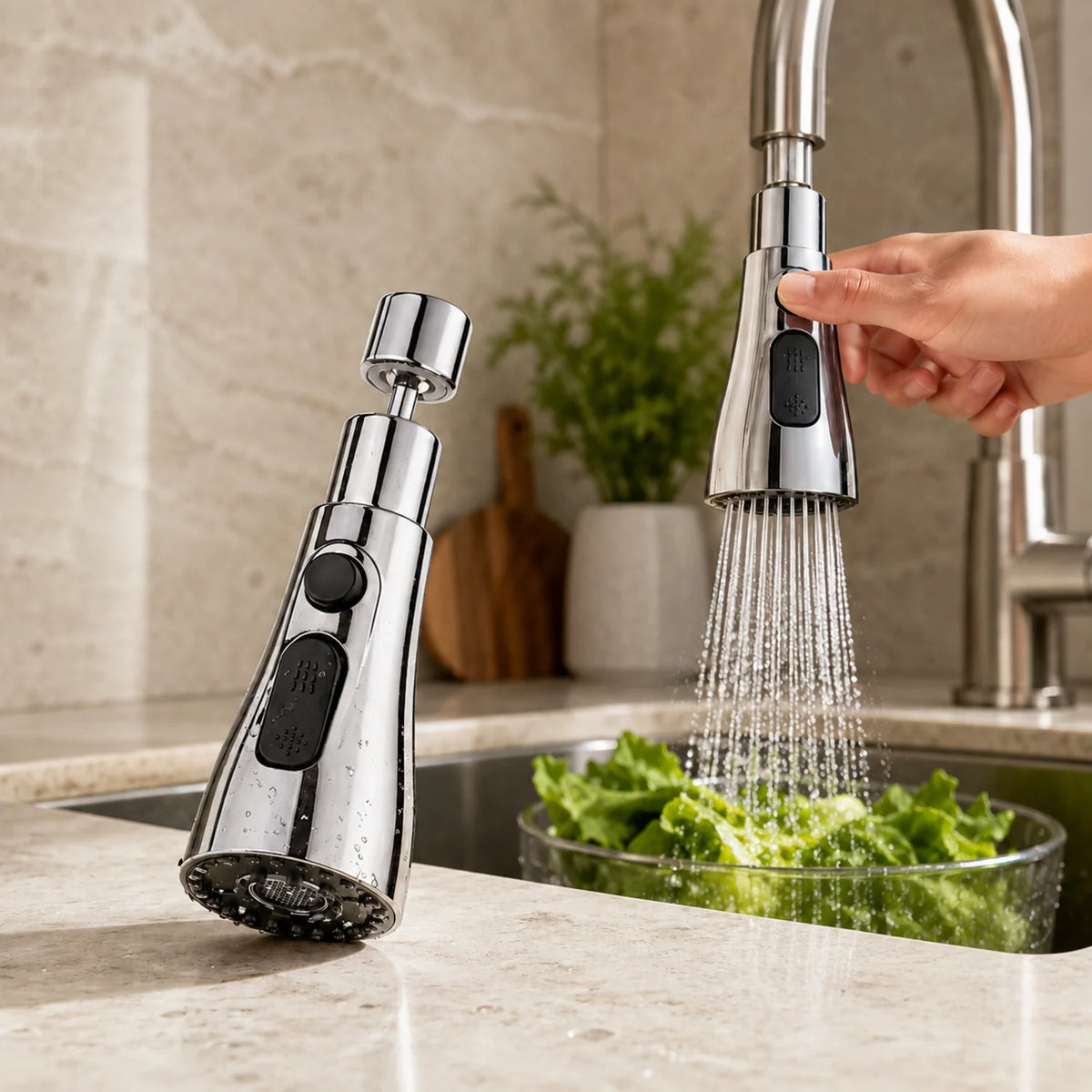 3-Function Pull-Down Kitchen Faucet Sprayer Head with Adjustable Water Flow (1 Pc)