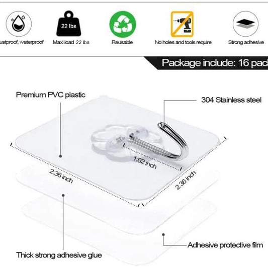 Transparent Adhesive Wall Hooks – Set of 10