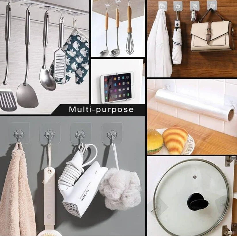 Transparent Adhesive Wall Hooks – Set of 10
