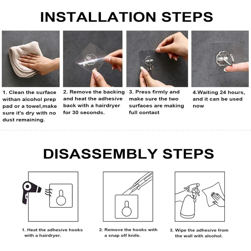 Transparent Adhesive Wall Hooks – Set of 10