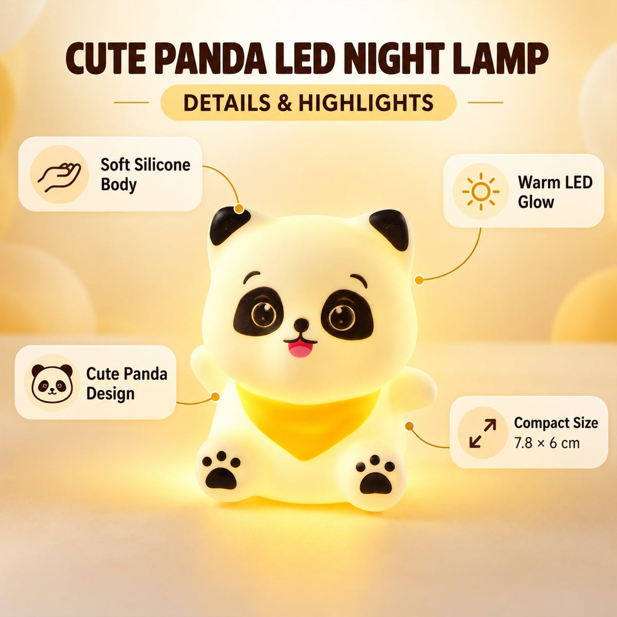 Cute Panda Scarf Night Light With Warm Glow For Bedside Room Decoration (1 Pc)