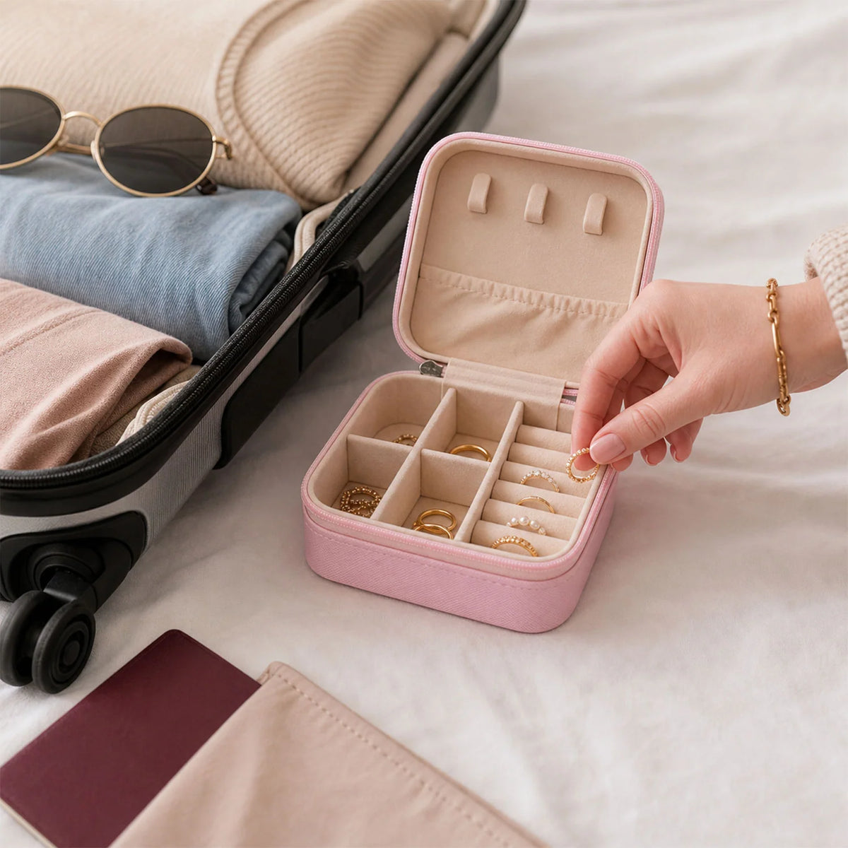 Mini Travel Jewellery Organiser Box with Zipper Closure (1 Pc)